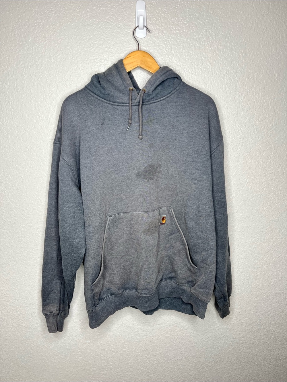 Carhartt Hoodie 2XL Gray Pullover Workwear Distressed Faded Heavy Sweatshirt XXL